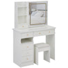 Rocky 2pc LED Vanity Desk Set w Stool | USB Charging | Sliding Mirror | White
