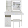 Rocky 2pc LED Vanity Desk Set w Stool | USB Charging | Sliding Mirror | White