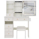 Rocky 2pc LED Vanity Desk Set w Stool | USB Charging | Sliding Mirror | White
