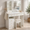 Rocky 2pc LED Vanity Desk Set w Stool | USB Charging | Sliding Mirror | White
