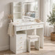 Rocky 2pc LED Vanity Desk Set w Stool | USB Charging | Sliding Mirror | White