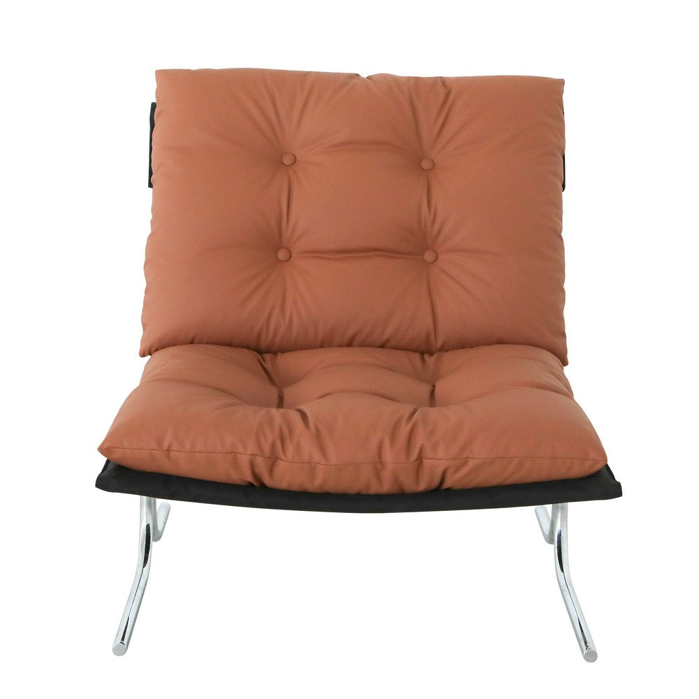 Edens Accent Chair with Chrome Metal Frame | Brown Tufted Faux Leather