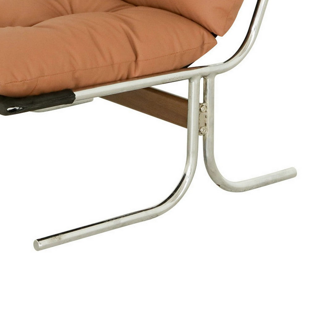 Edens Accent Chair with Chrome Metal Frame | Brown Tufted Faux Leather