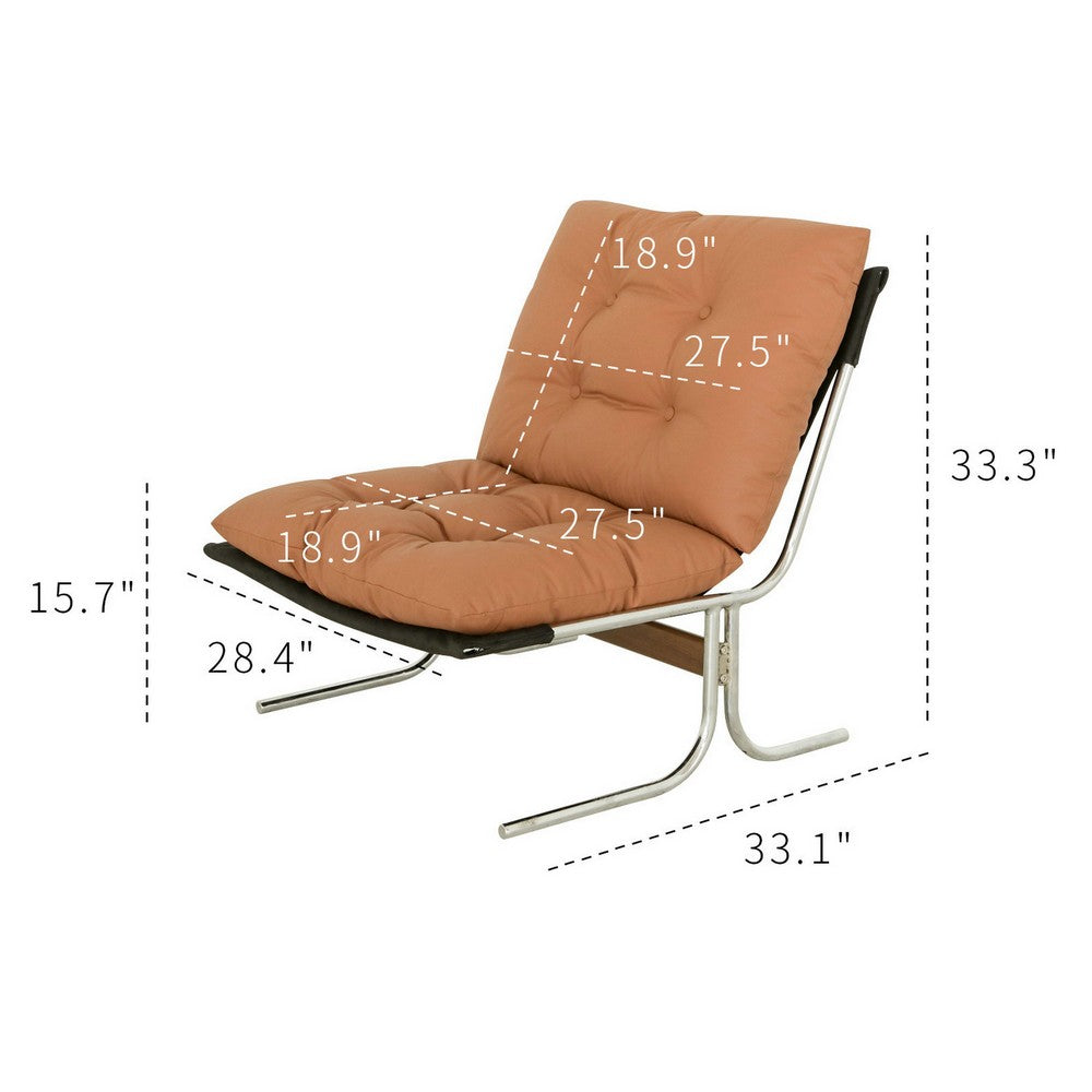 Edens Accent Chair with Chrome Metal Frame | Brown Tufted Faux Leather