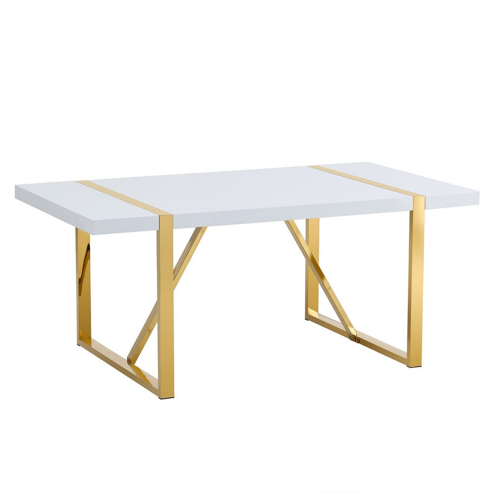 Soha Rectangular Dining Table with Gold Metal Legs | White Wood 71"