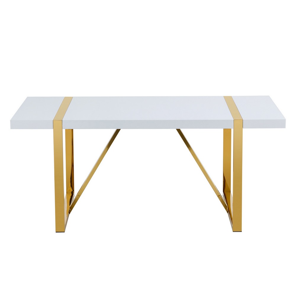 Soha Rectangular Dining Table with Gold Metal Legs | White Wood 71"
