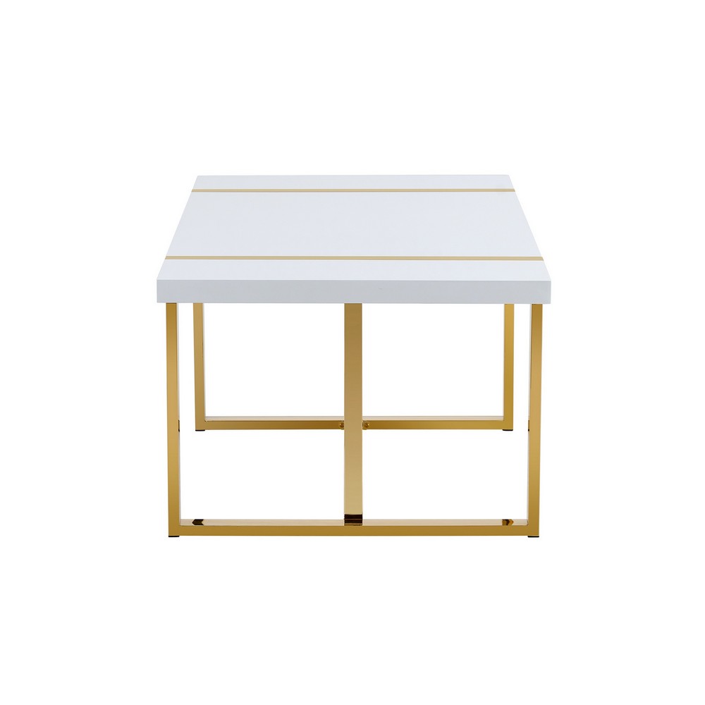 Soha Rectangular Dining Table with Gold Metal Legs | White Wood 71"