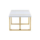Soha Rectangular Dining Table with Gold Metal Legs | White Wood 71"