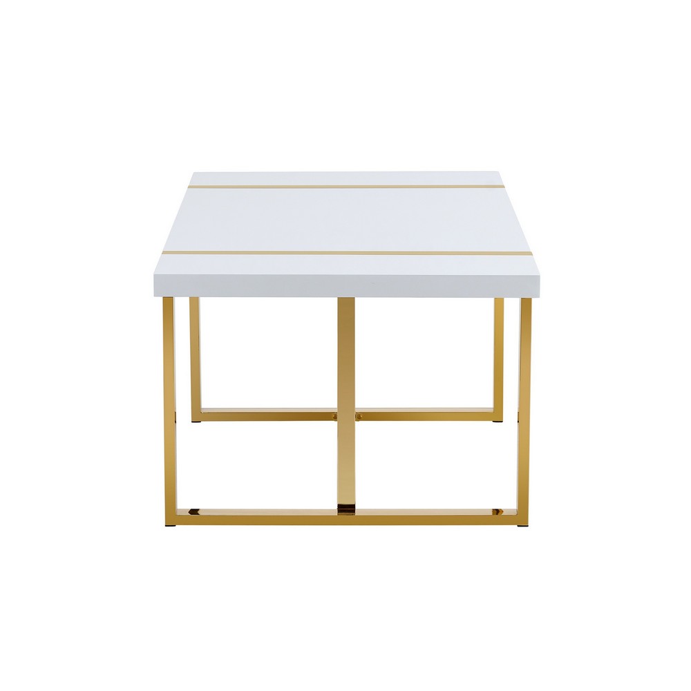 Soha Rectangular Dining Table with Gold Metal Legs | White Wood 71"