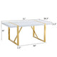 Soha Rectangular Dining Table with Gold Metal Legs | White Wood 71"