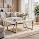 Soha Rectangular Dining Table with Gold Metal Legs | White Wood 71"
