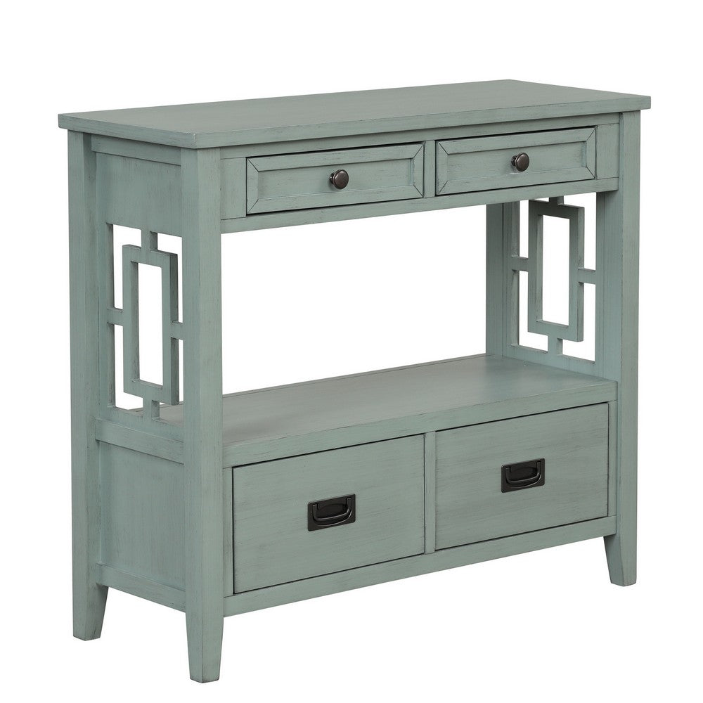 Freddy Sofa Console Table | 4 Drawers and Shelf | Blue Pine Wood 36"