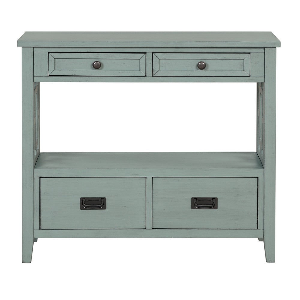 Freddy Sofa Console Table | 4 Drawers and Shelf | Blue Pine Wood 36"