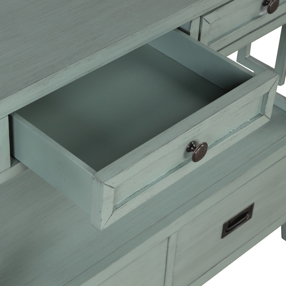 Freddy Sofa Console Table | 4 Drawers and Shelf | Blue Pine Wood 36"