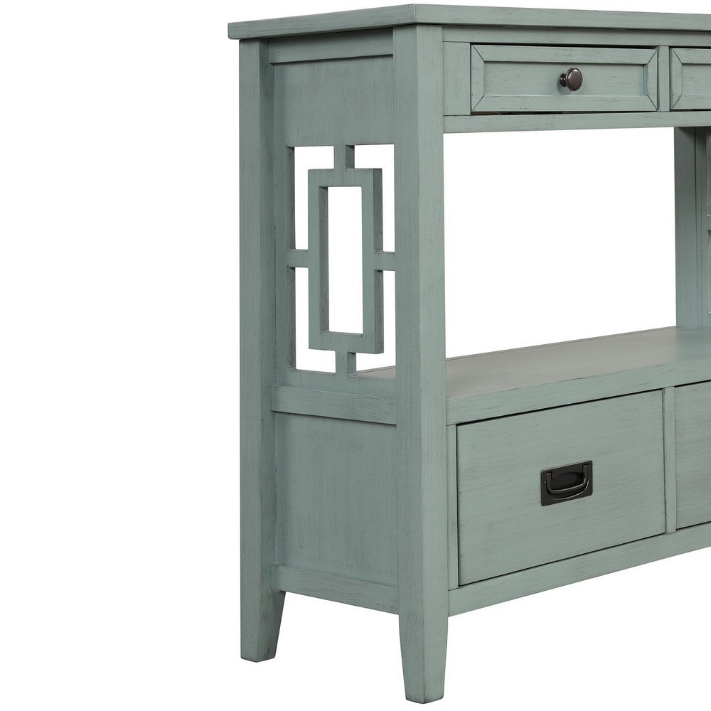 Freddy Sofa Console Table | 4 Drawers and Shelf | Blue Pine Wood 36"