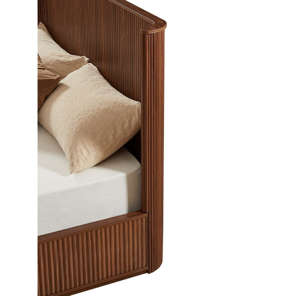 Adiba Fluted Queen Platform Bed with Curved Headboard | Walnut Wood
