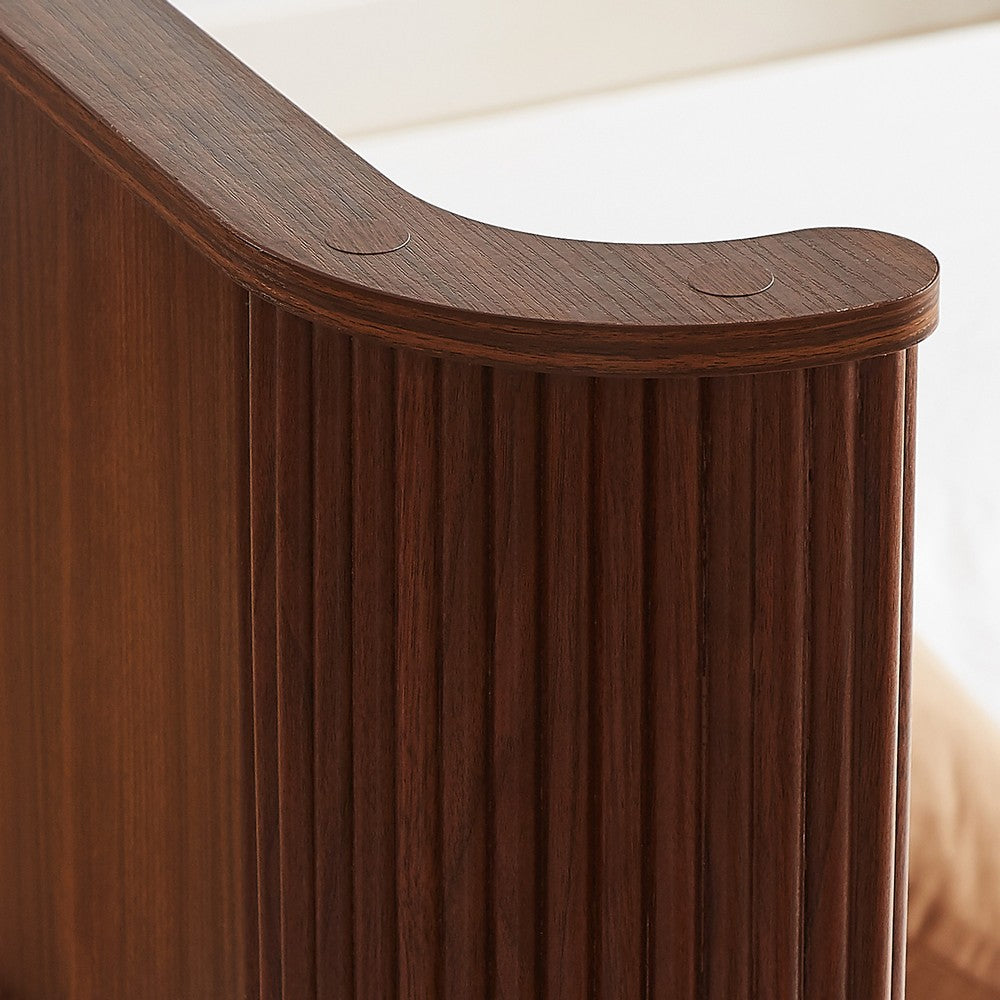 Adiba Fluted Queen Platform Bed with Curved Headboard | Walnut Wood