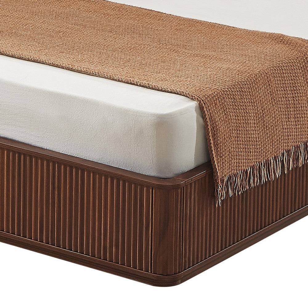 Adiba Fluted Queen Platform Bed with Curved Headboard | Walnut Wood
