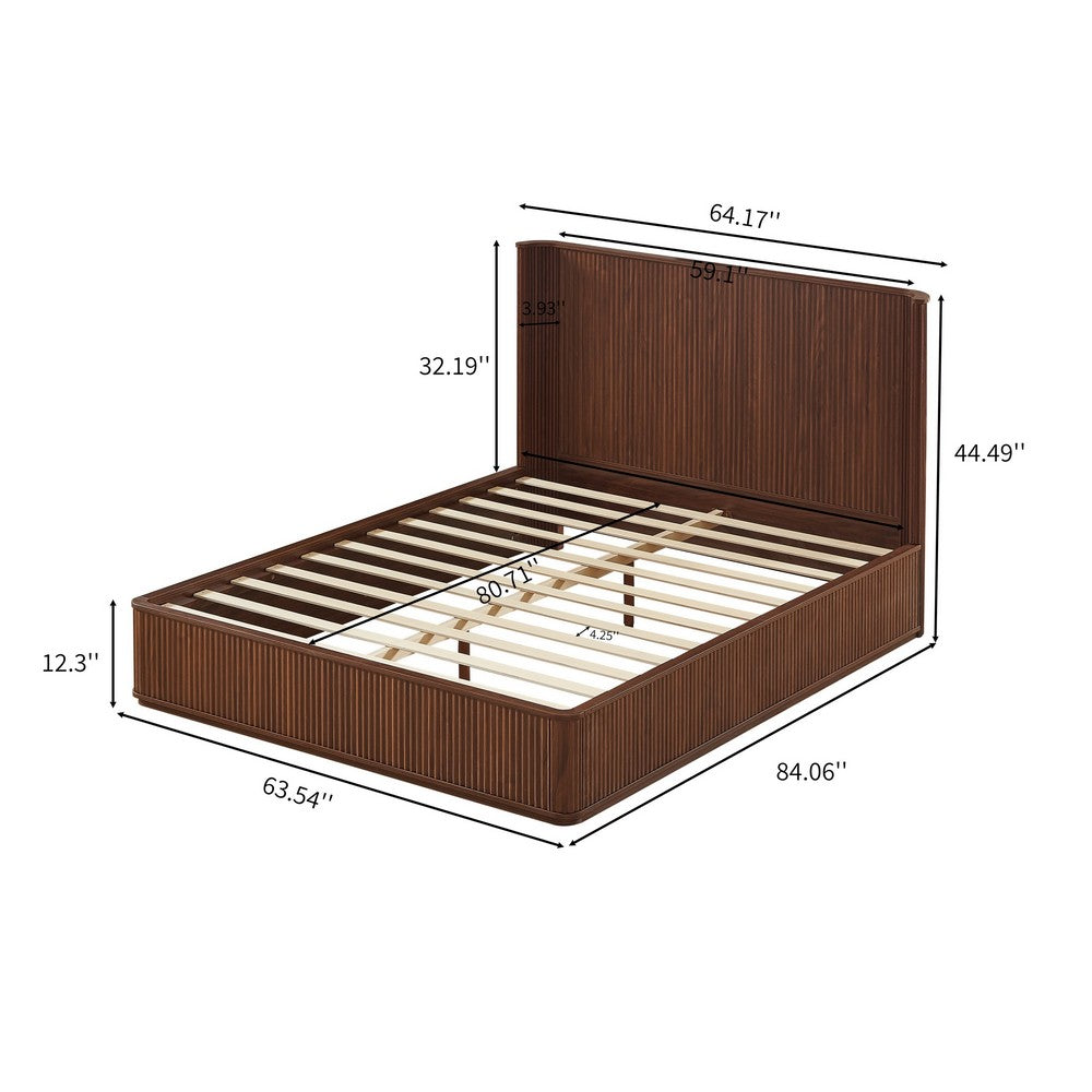 Adiba Fluted Queen Platform Bed with Curved Headboard | Walnut Wood