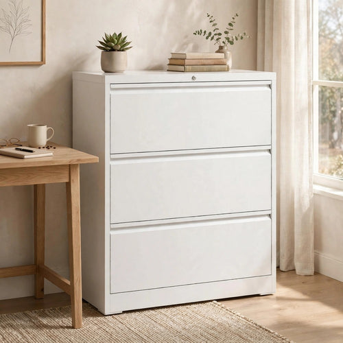 Joyce File Cabinet with 3 Drawers | Central Lock System | White Steel