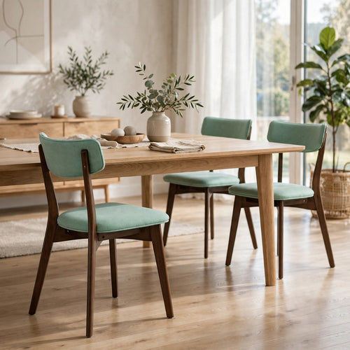 Romy Mid-Century Dining Chair | Set of 2 | Brown Wood Frame | Mint Green Fabric