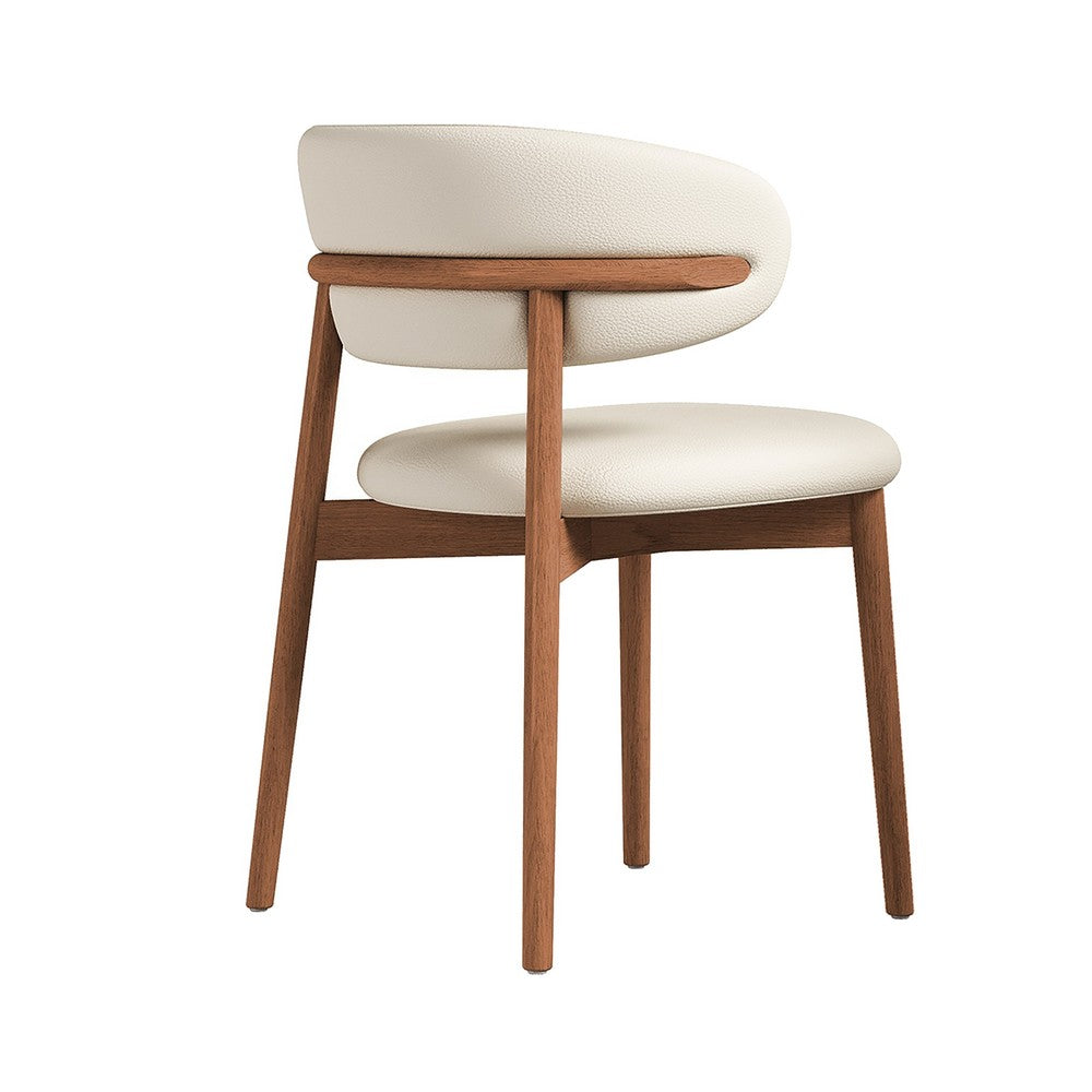 Mico Dining Chairs | Set of 2 | Walnut Brown Wood | White Faux Leather