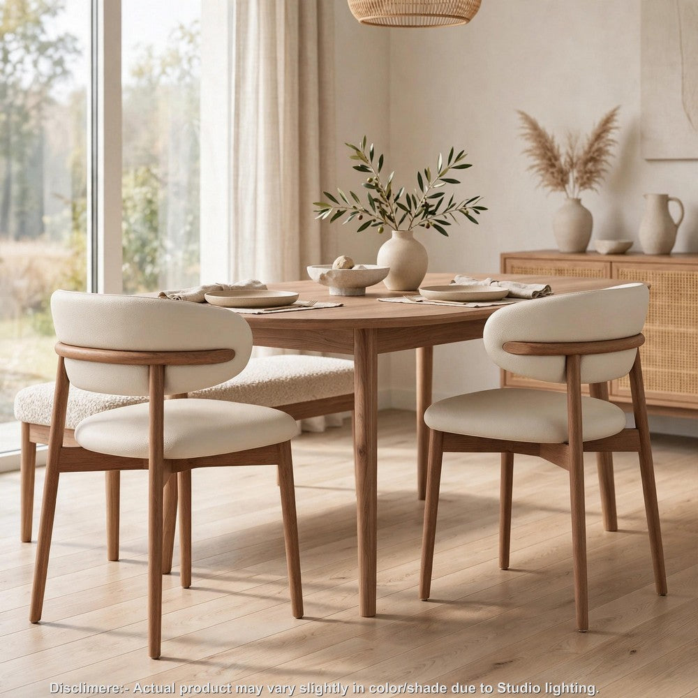 Mico Dining Chairs | Set of 2 | Walnut Brown Wood | White Faux Leather