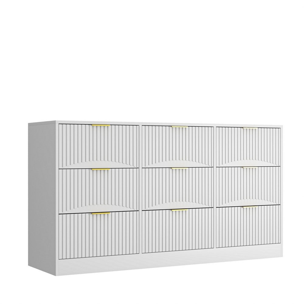 Gilly Wide Dresser | 9 Drawers | Wavy Front Panels | White Wood