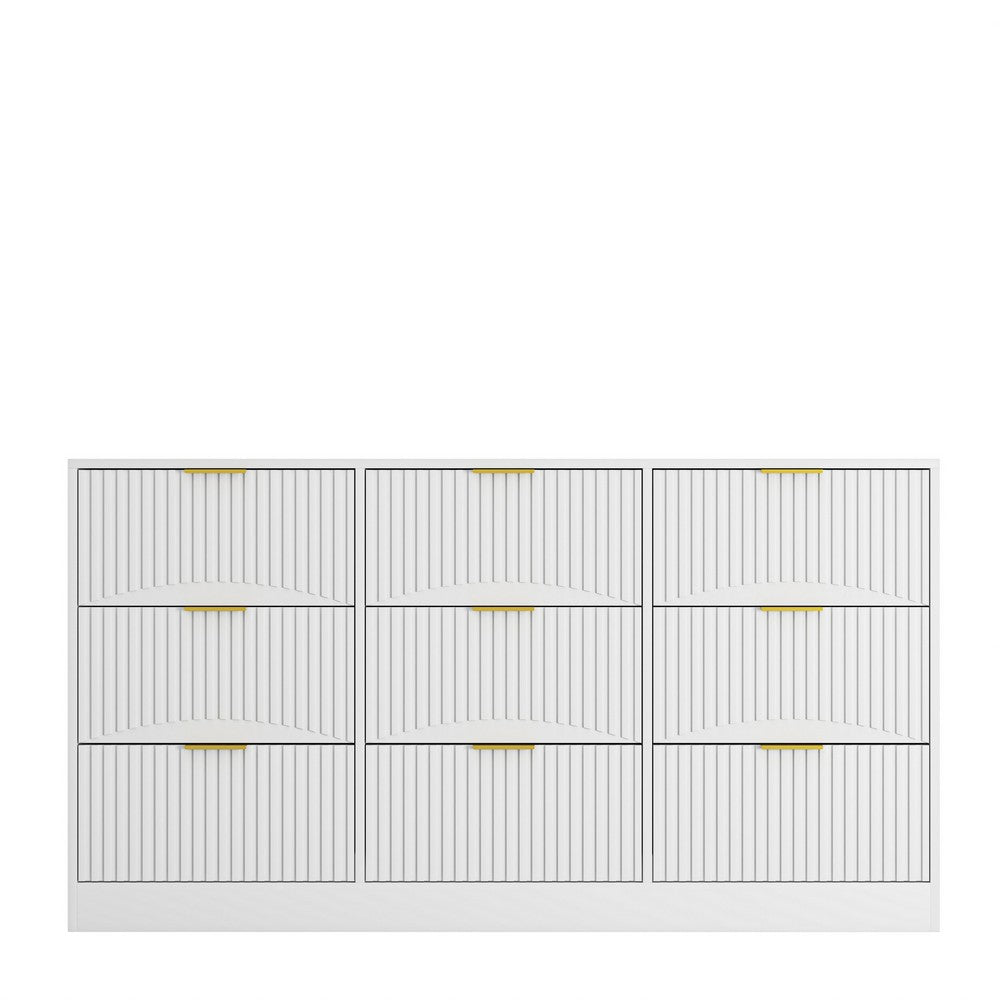 Gilly Wide Dresser | 9 Drawers | Wavy Front Panels | White Wood