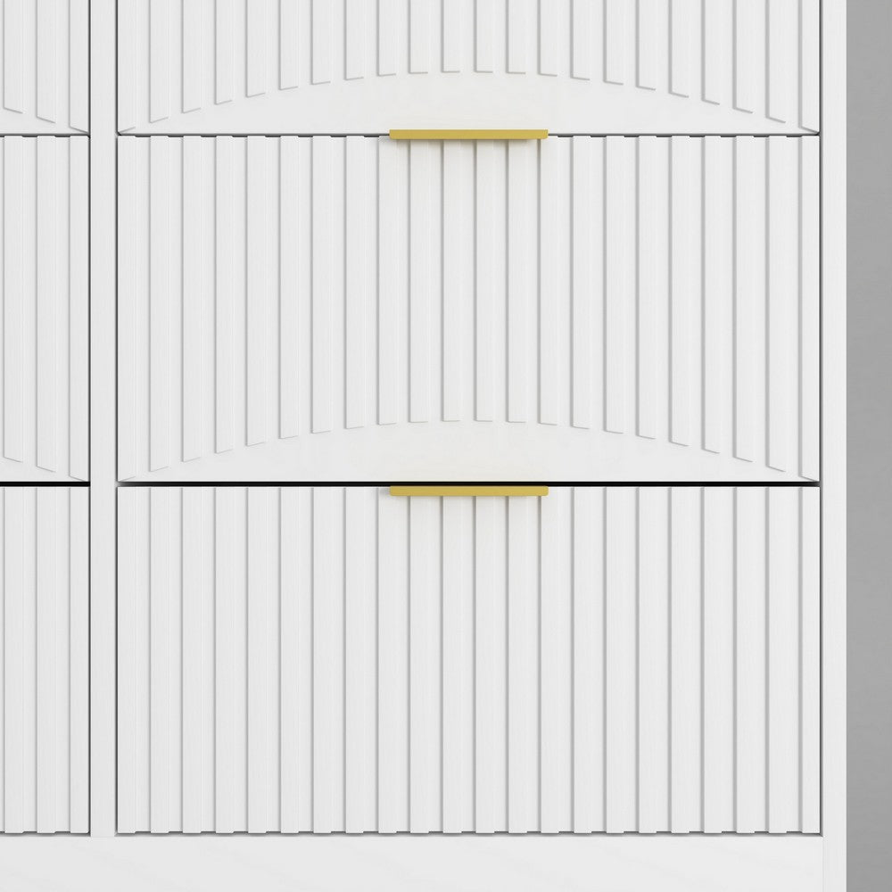 Gilly Wide Dresser | 9 Drawers | Wavy Front Panels | White Wood
