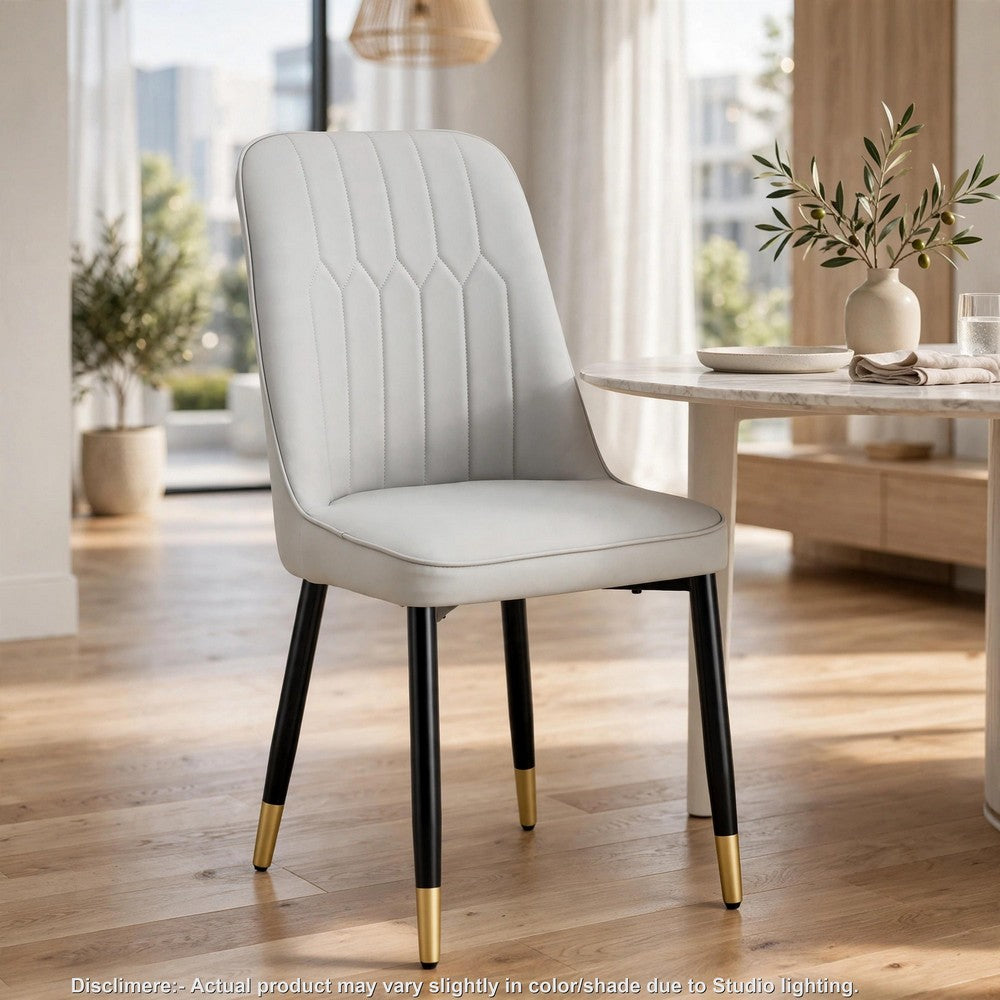 Manie Dining Chairs | Black Metal | Set of 4 | Light Gray Faux Leather