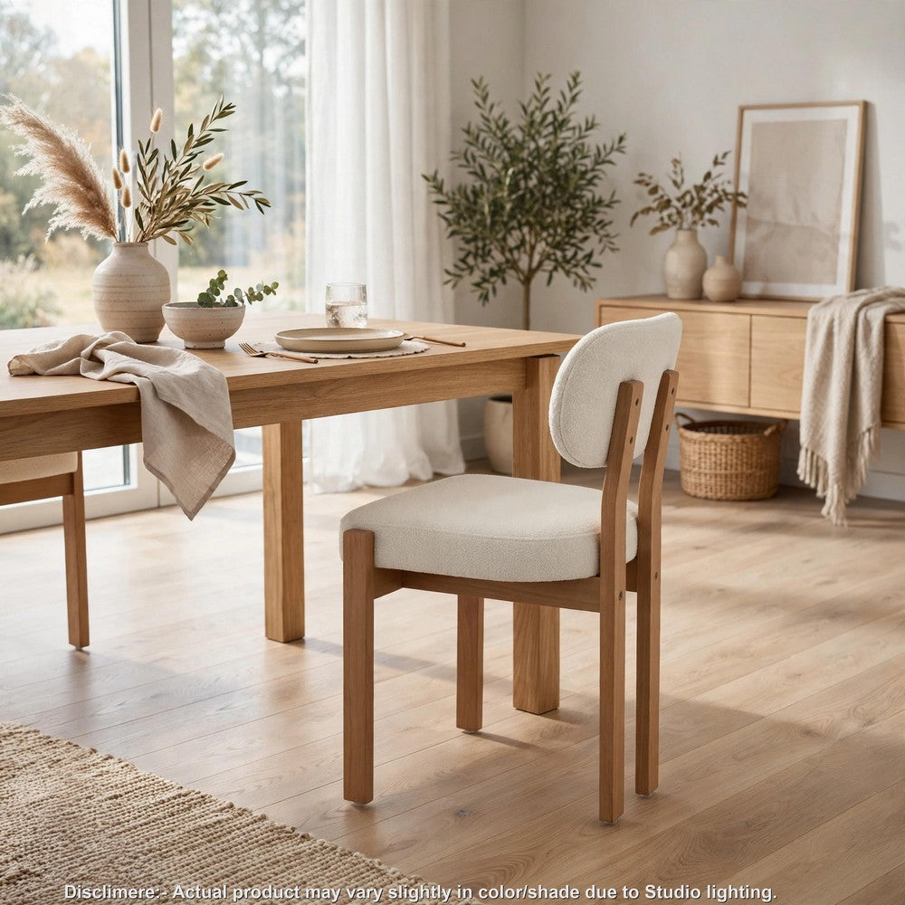 Zelda Dining Chairs | Set of 2 | Brown Rubberwood Frame | Beige Fabric