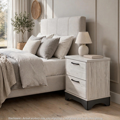 Benzy  Nightstand with 2 Storage Drawers | White-Oak Gray Wood