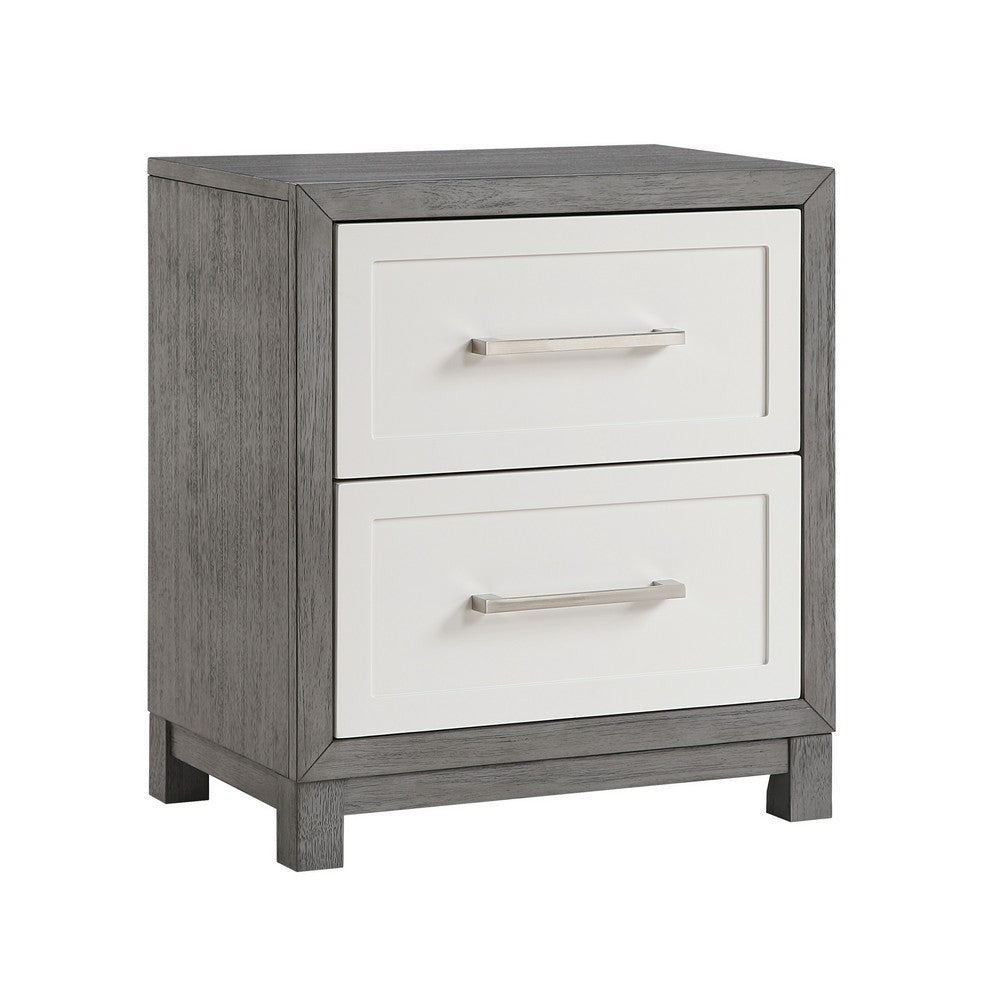 Jerry Nightstand with 2 Dovetail Storage Drawers | Ivory-Gray Wood