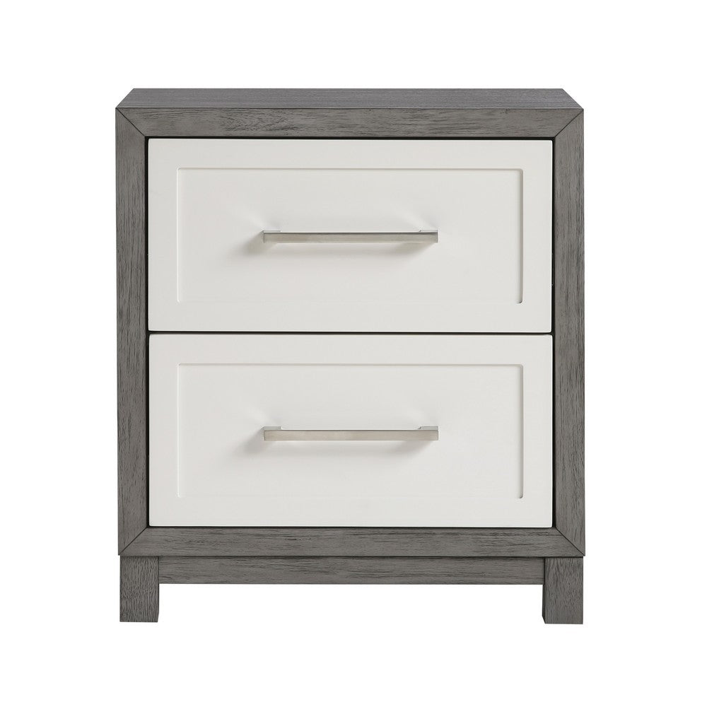 Jerry Nightstand with 2 Dovetail Storage Drawers | Ivory-Gray Wood