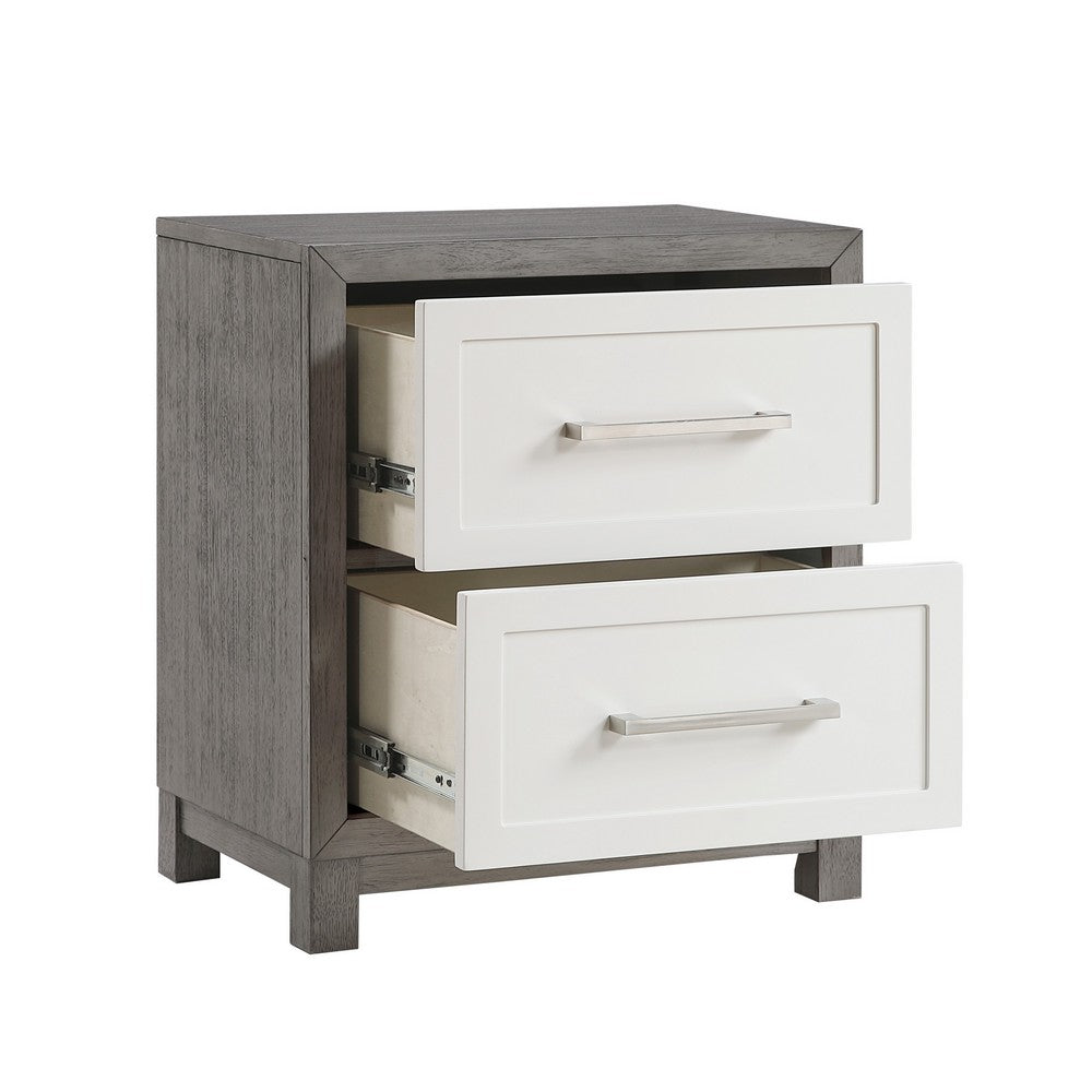Jerry Nightstand with 2 Dovetail Storage Drawers | Ivory-Gray Wood