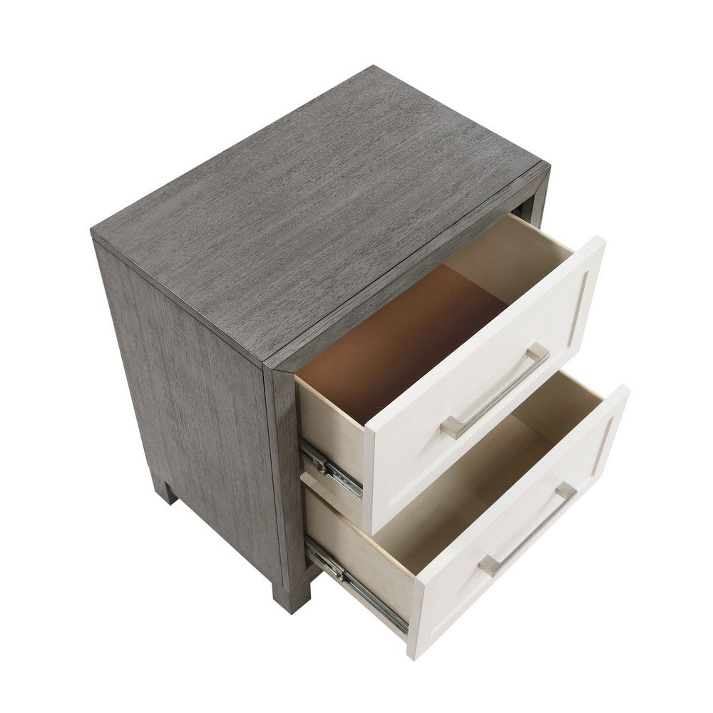 Jerry Nightstand with 2 Dovetail Storage Drawers | Ivory-Gray Wood