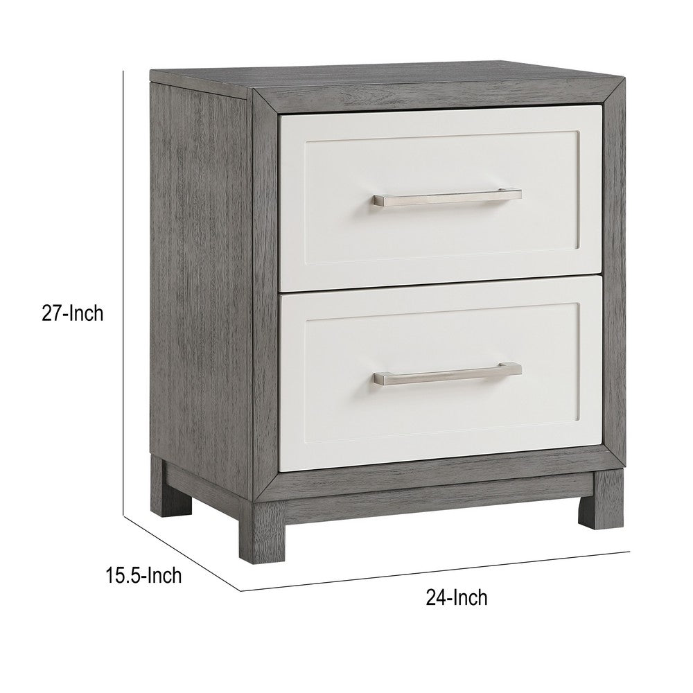 Jerry Nightstand with 2 Dovetail Storage Drawers | Ivory-Gray Wood