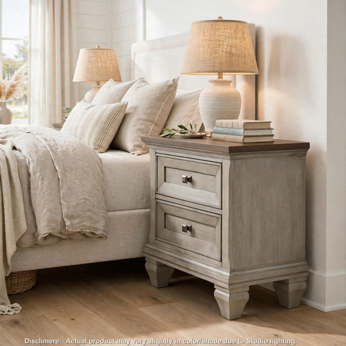 Sophy Nightstand with 2 Dovetail Drawers | Antique Gray-Brown Wood