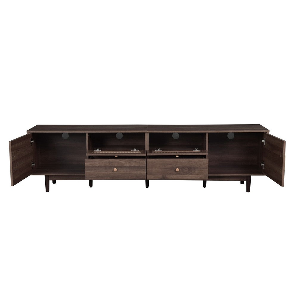 TV Media Cabinet | 4 Doors | 2 Drawers | Rattan Accents | Dark Brown 77"