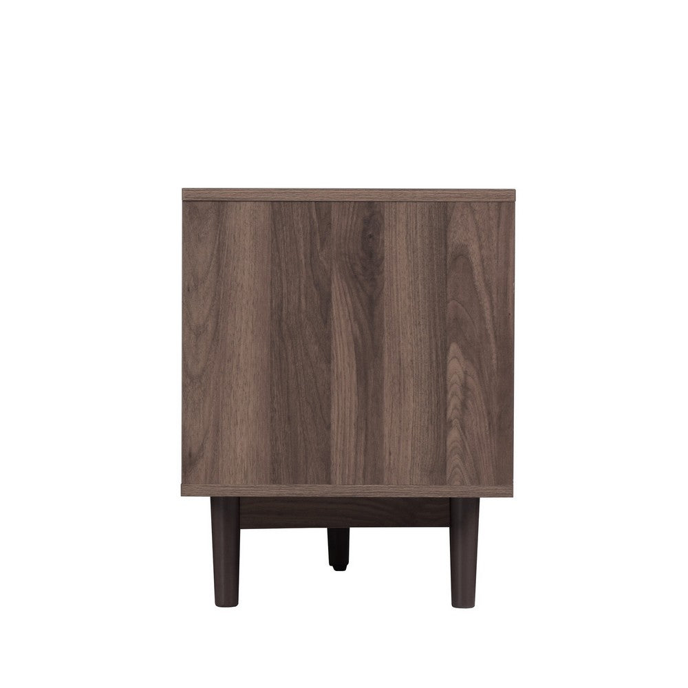 TV Media Cabinet | 4 Doors | 2 Drawers | Rattan Accents | Dark Brown 77"