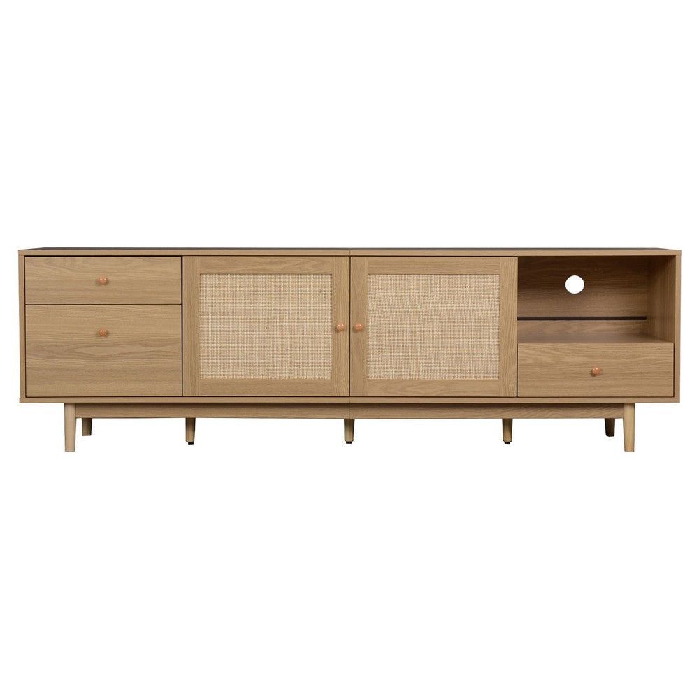 TV Media Cabinet | 2 Rattan Doors | 3 Drawers | 1 Shelf | Natural Brown 77"