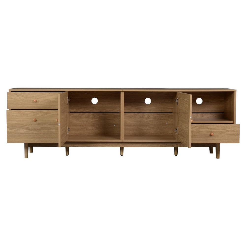 TV Media Cabinet | 2 Rattan Doors | 3 Drawers | 1 Shelf | Natural Brown 77"