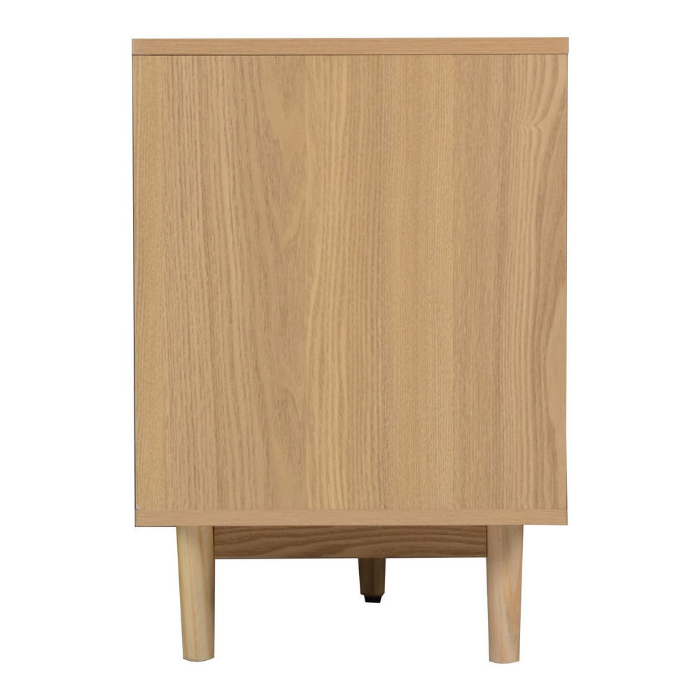 TV Media Cabinet | 2 Rattan Doors | 3 Drawers | 1 Shelf | Natural Brown 77"