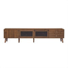TV Media Cabinet | Glass Sliding Doors | 2 Drawers | Natural Brown | 77"
