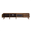 TV Media Cabinet | Glass Sliding Doors | 2 Drawers | Natural Brown | 77"