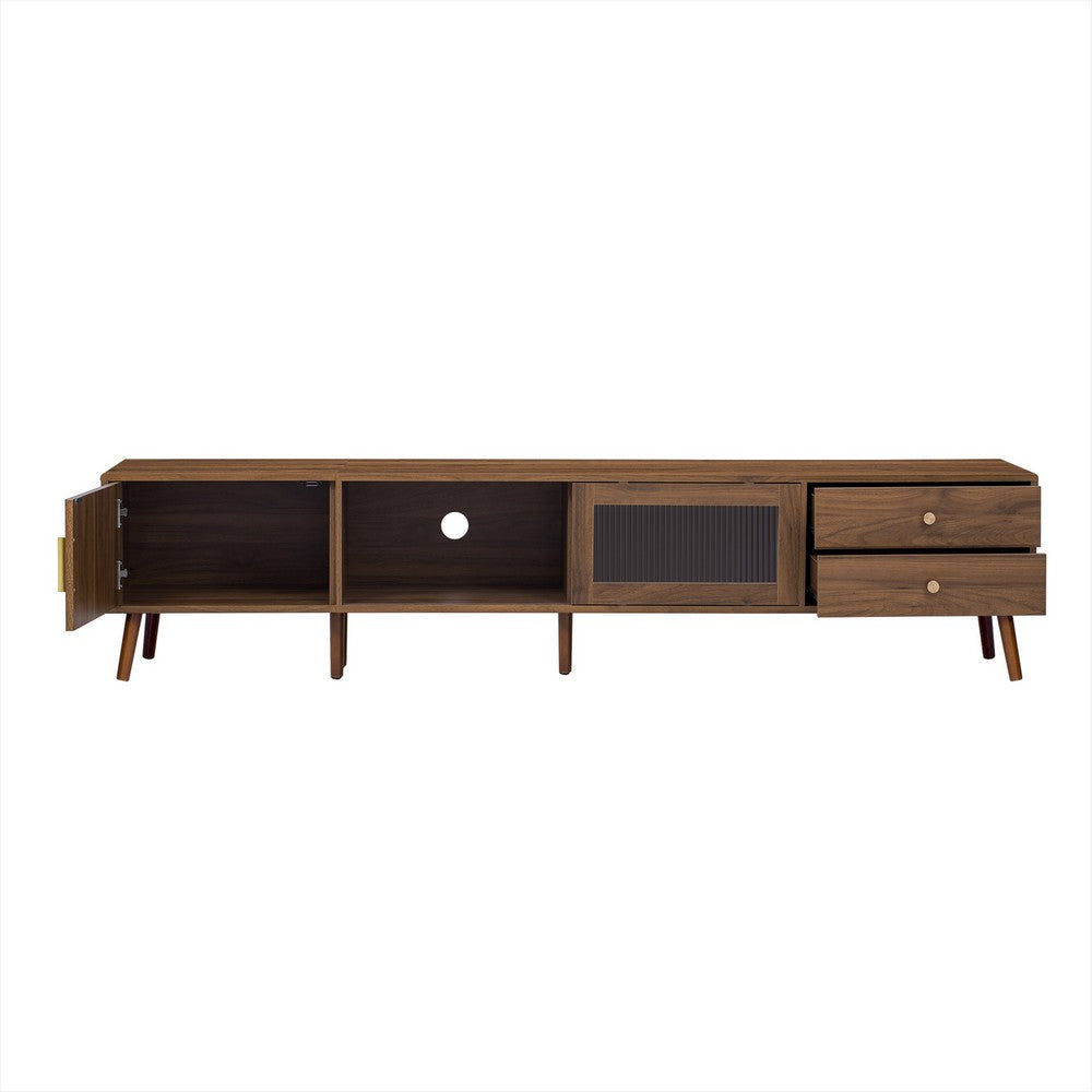 TV Media Cabinet | Glass Sliding Doors | 2 Drawers | Natural Brown | 77"