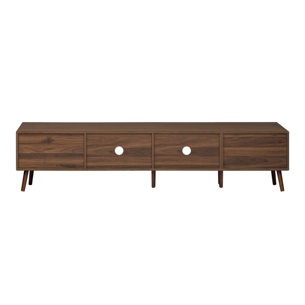 TV Media Cabinet | Glass Sliding Doors | 2 Drawers | Natural Brown | 77"