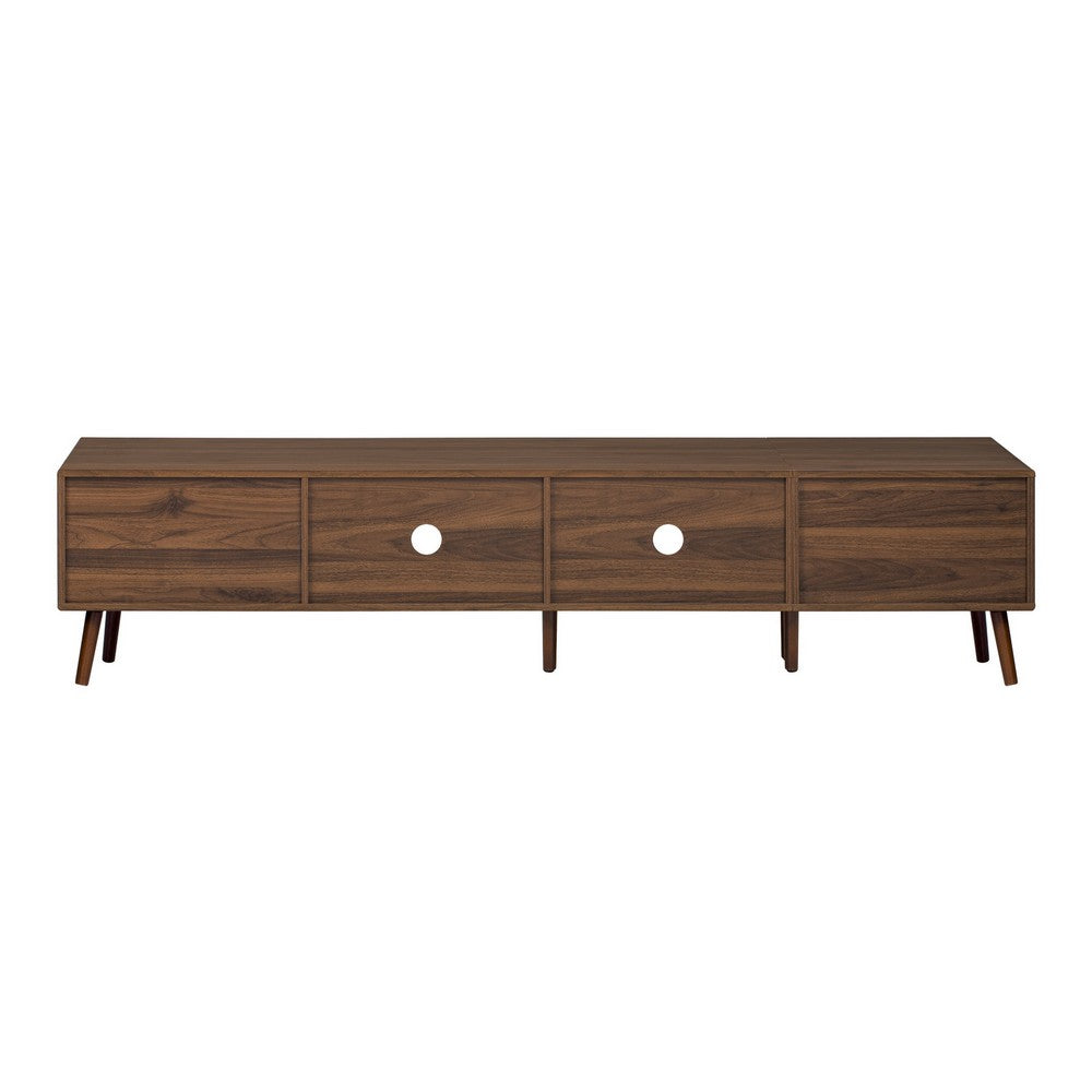 TV Media Cabinet | Glass Sliding Doors | 2 Drawers | Natural Brown | 77"