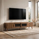 TV Media Cabinet | Glass Sliding Doors | 2 Drawers | Natural Brown | 77"